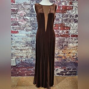 Tadashi Velvet Column Dress w/Full Gore Skirt & Sheer Insets